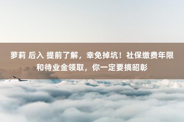 萝莉 后入 提前了解，幸免掉坑！社保缴费年限和待业金领取，你一定要搞昭彰